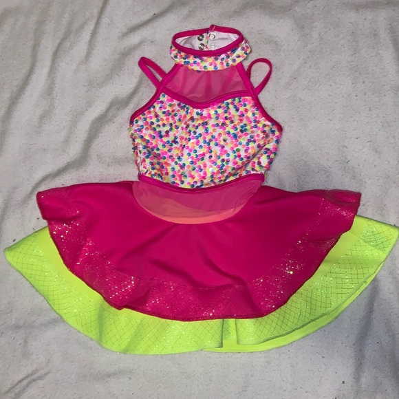 Weissman Costume “Oh me Oh my Oh you!” Child small. Pink and yellow with sequins - Picture 4 of 16